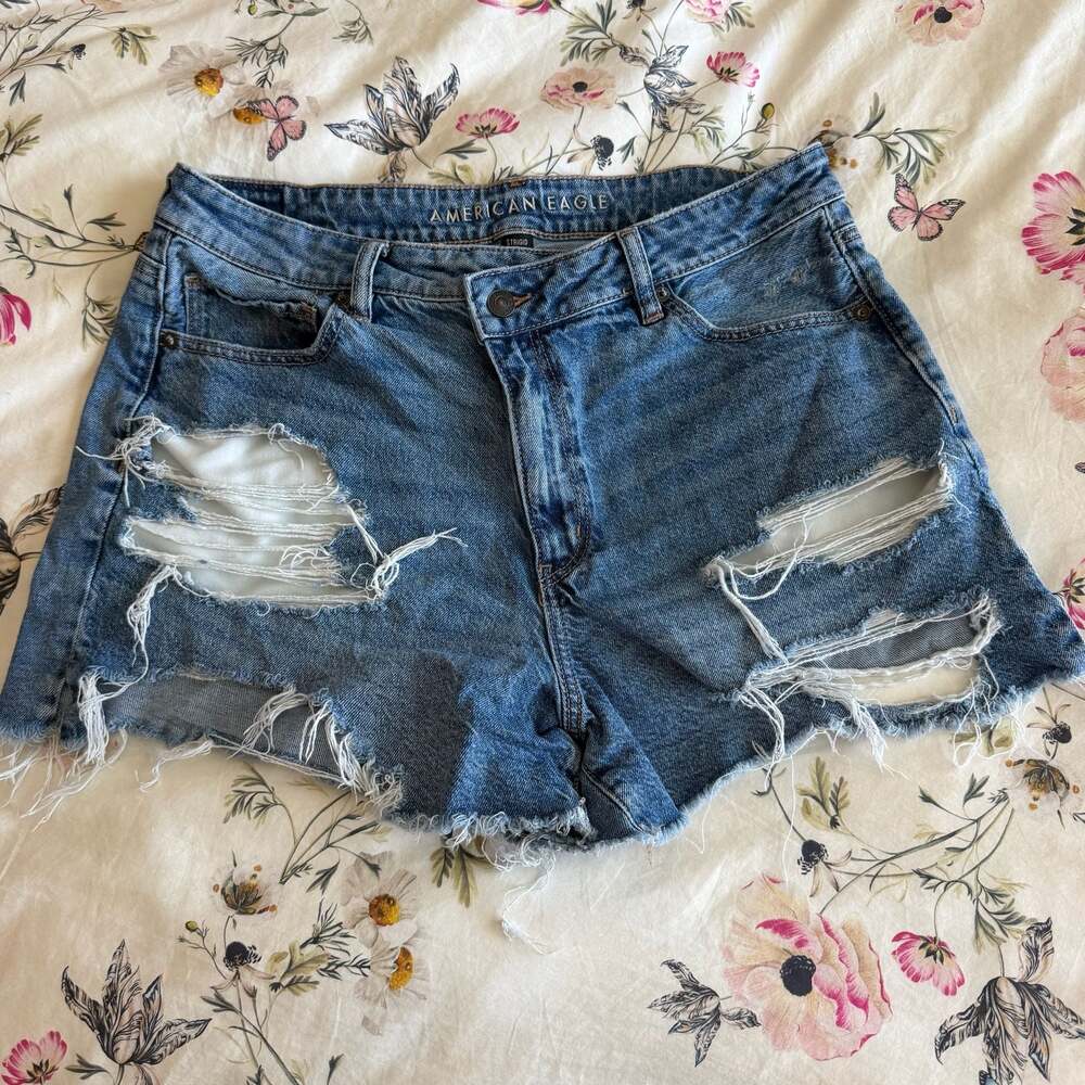 American Eagle Outfitters Distressed Blue Denim Jean Shorts